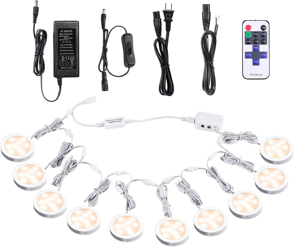 Under Cabinet LED Puck Lights with Wireless RF Remote Control, Hardwired & Wall Plug in, Daylight White, Pack of 2 V84637