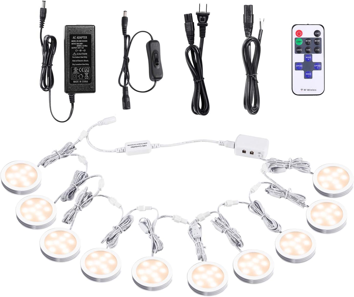 Under Cabinet LED Puck Lights with Wireless RF Remote Control, Hardwired & Wall Plug in, Daylight White, Pack of 2 V84637