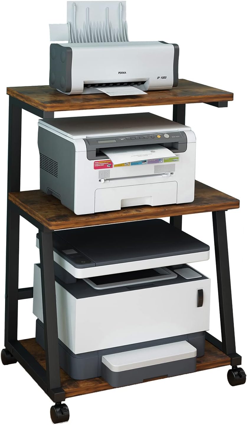 Black 3-Tier Rolling Printer Stand Cart with Storage Q61507