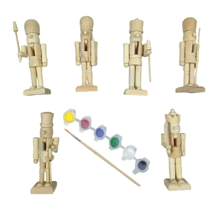 White Embryo Walnut Nutcracker Doll DIY Wood Craft Art Q7100