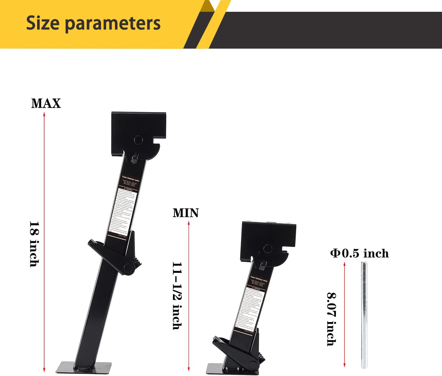 Pair of Trailer Stabilizer Jacks Telescoping RV Camper Accessories 450kg (1000 Lbs) Capacity Each Pack of 2 N952595