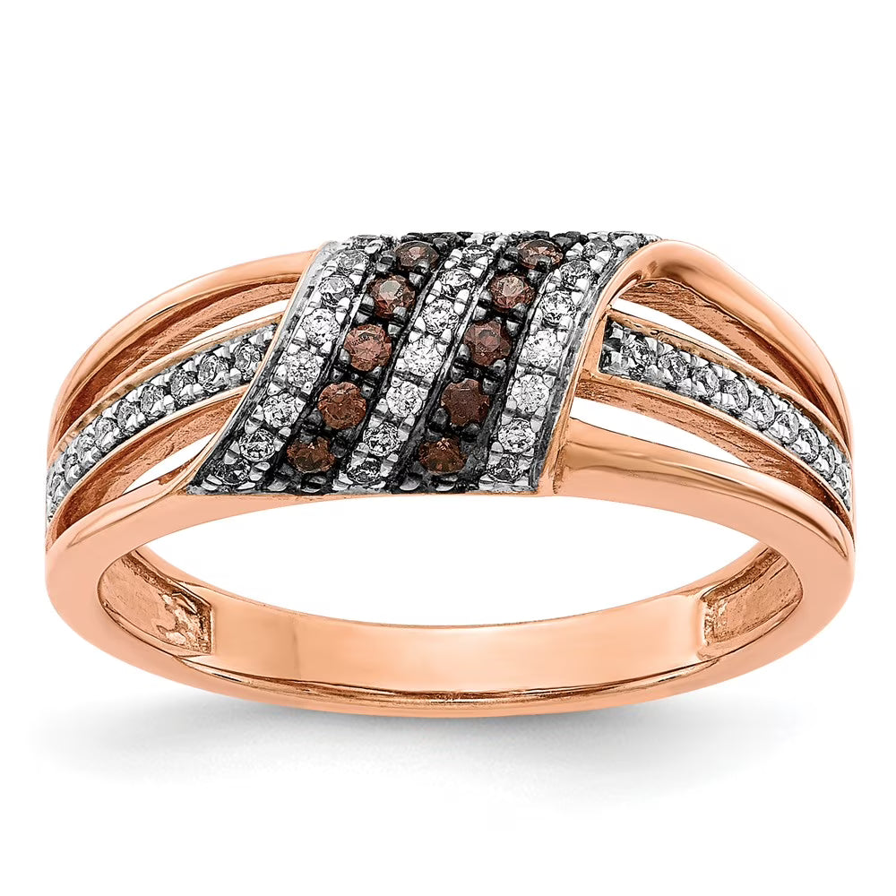14kt Rose Gold White and Champagne Diamond Ring Size 7 C70724