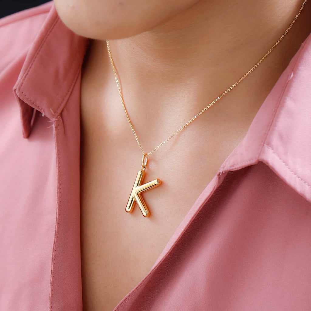 925 Sterling Silver Vermeil Yellow Gold Plated Initial K Pendant Necklace 20" 7.25 Grams B656
