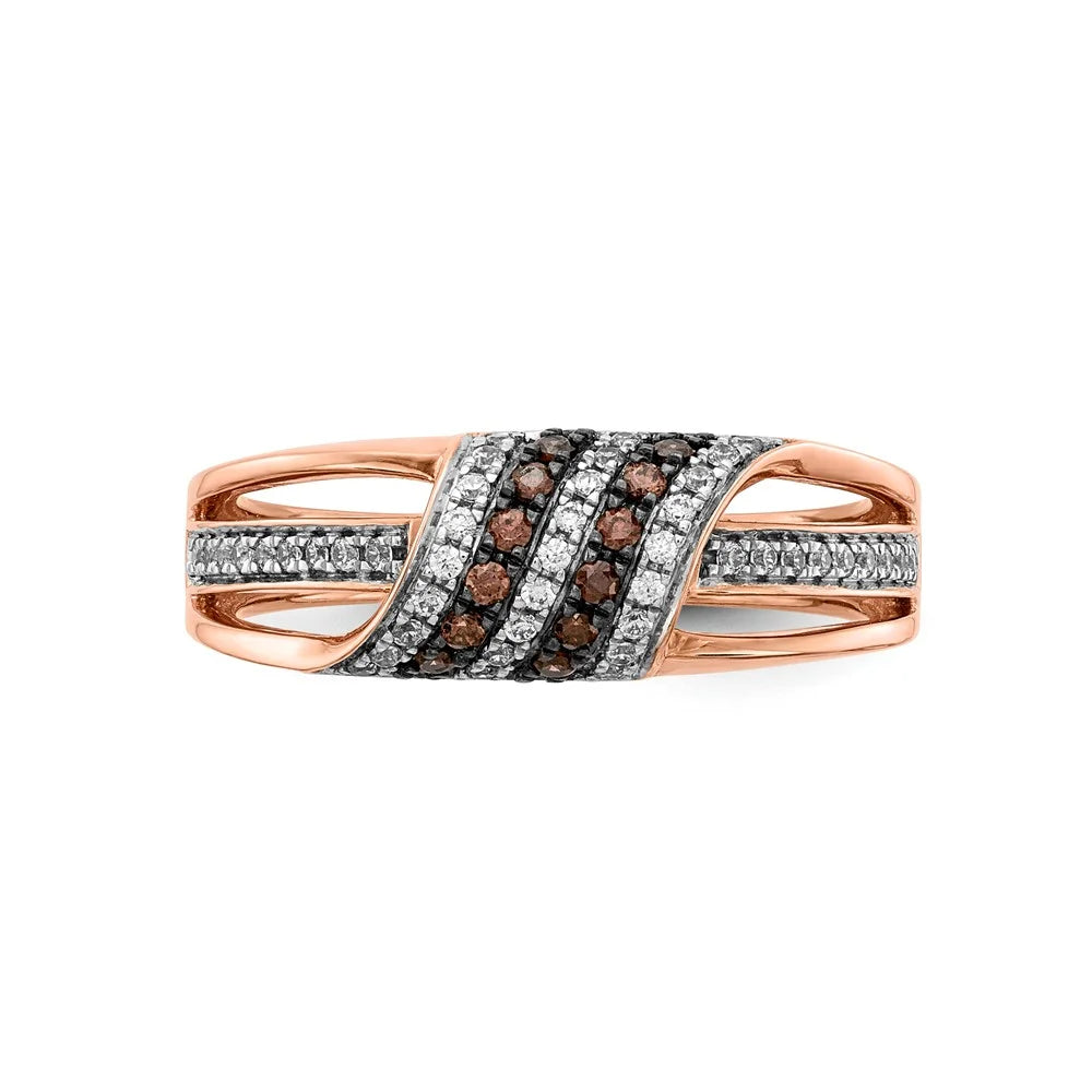 14kt Rose Gold White and Champagne Diamond Ring Size 7 C70724