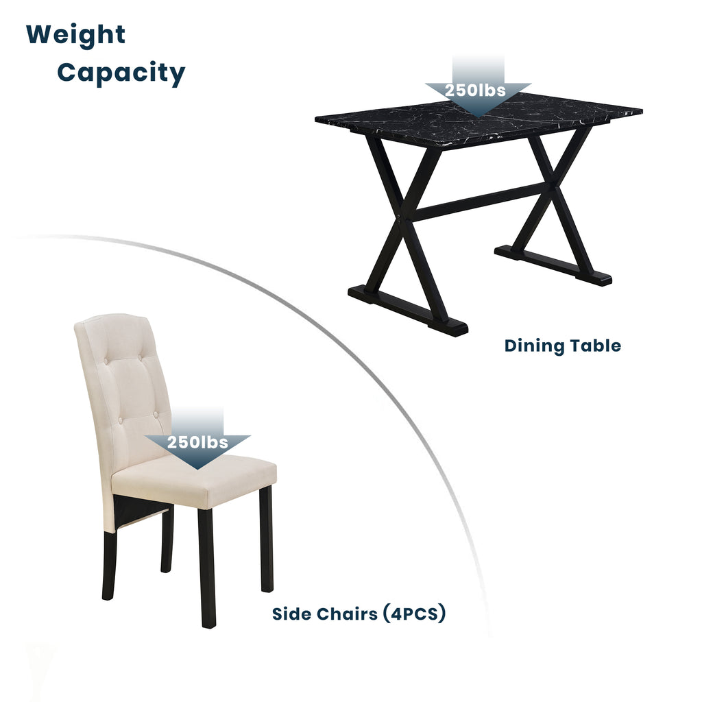 5 Piece Dining Set with Faux Marble Tabletop and 4 Upholstered Chairs N836