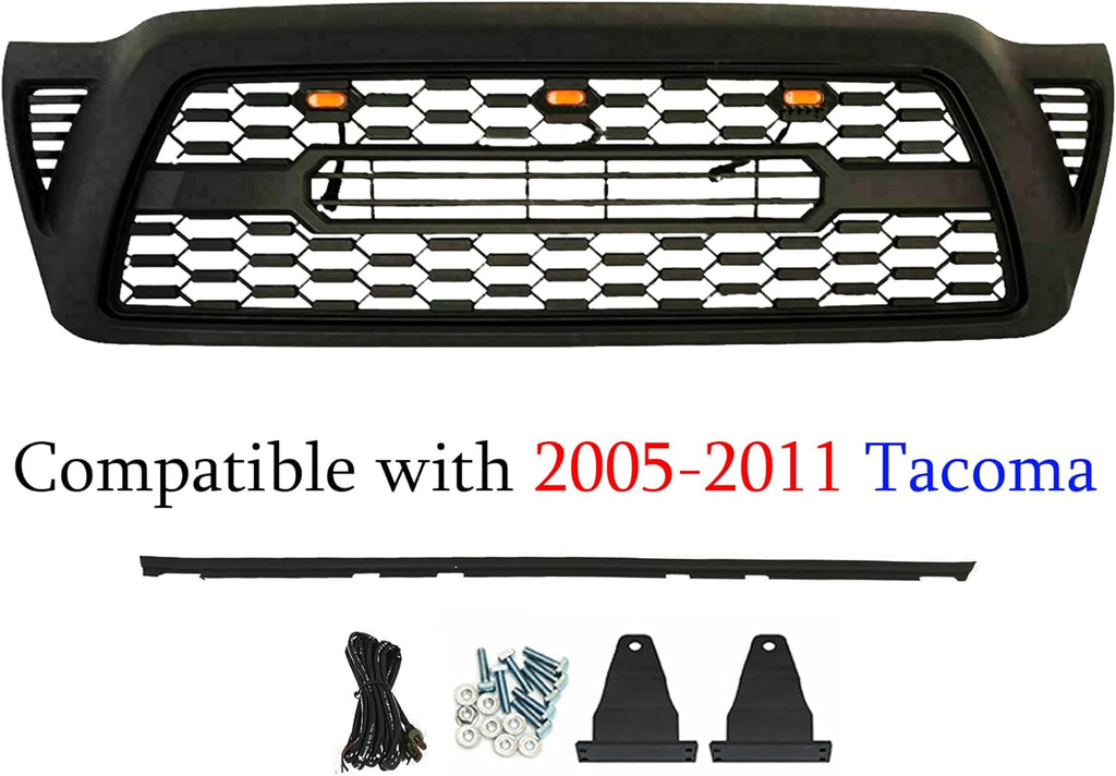 Gloss Black Front Grille with 3 Amber LED Lights I566022
