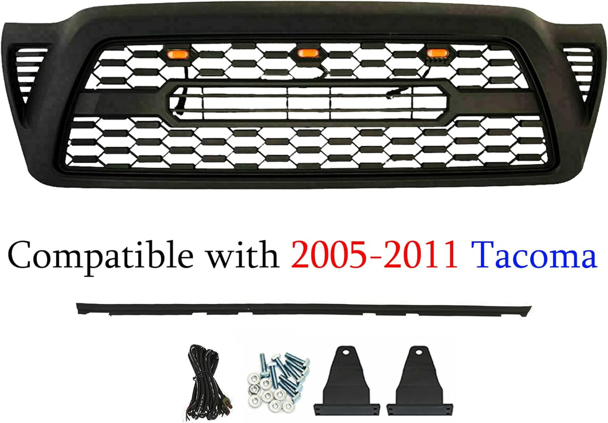 Gloss Black Front Grille with 3 Amber LED Lights I566022