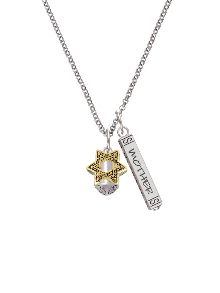 Goldtone Silvertone Star of David Spinner Mother Daughter Bar Charm Necklace, 23" O943002