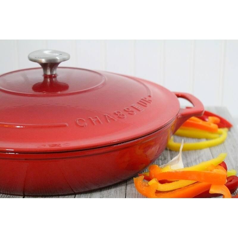 Red Enameled Cast Iron Braiser with Lid M4683