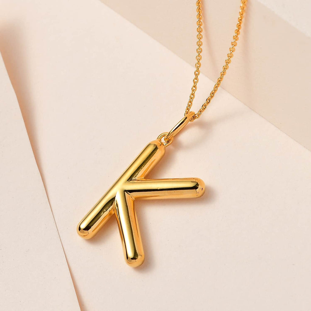 925 Sterling Silver Vermeil Yellow Gold Plated Initial K Pendant Necklace 20" 7.25 Grams B656