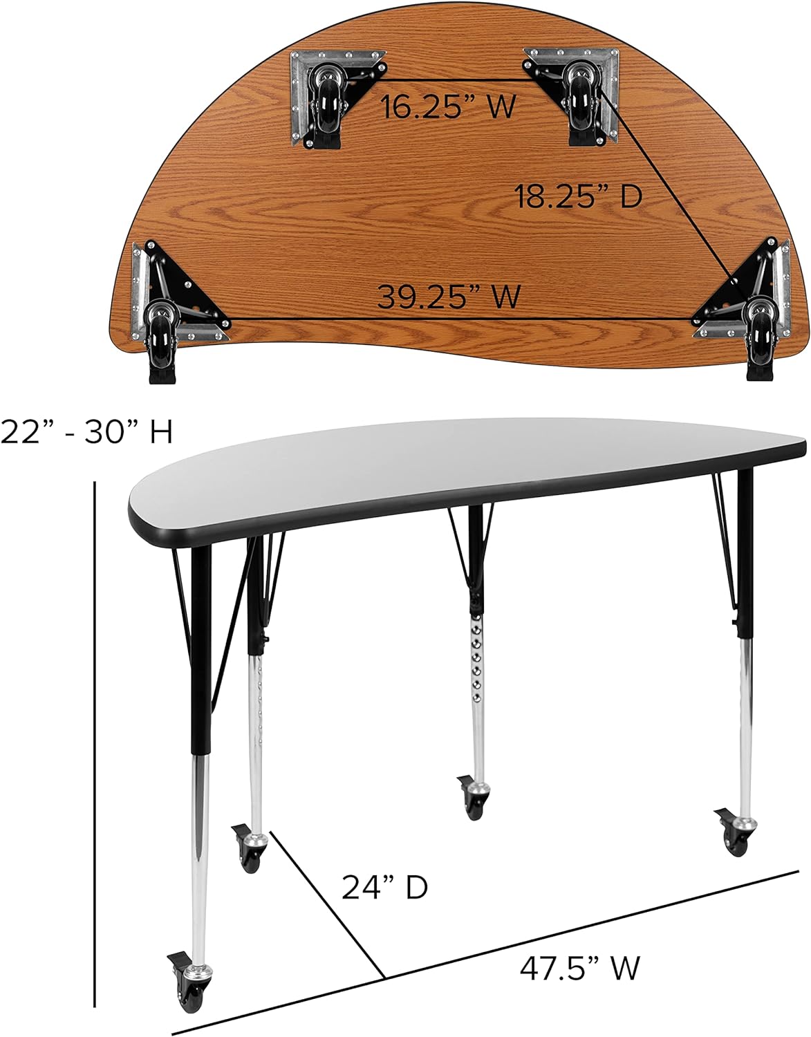 Mobile Half Circle Flexible Grey Adjustable Height Activity Table K479