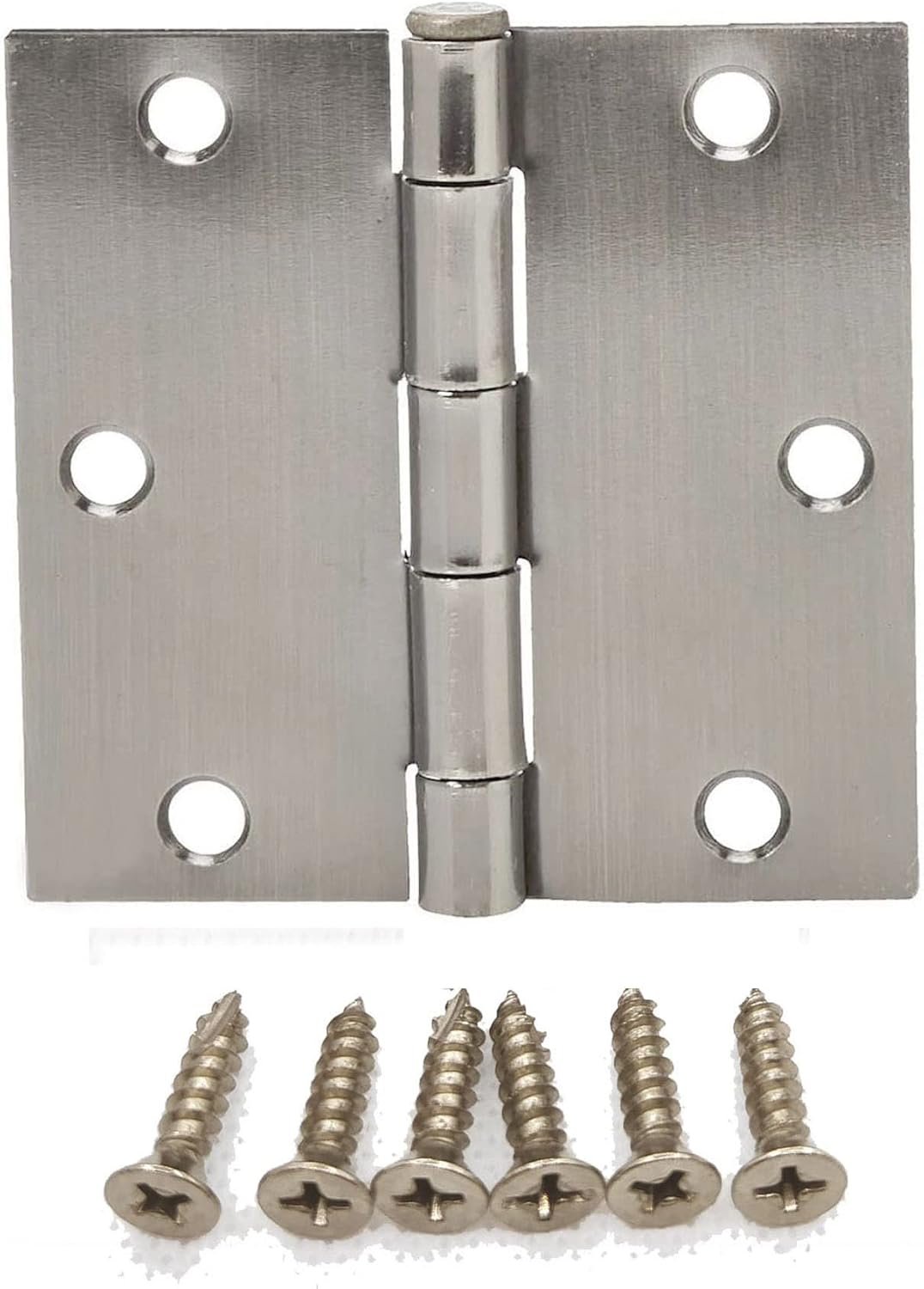 100 Pack Steel Door Hinge, 3.5" Square Corner, Satin Nickel, Removable Pin, with Screws F26946