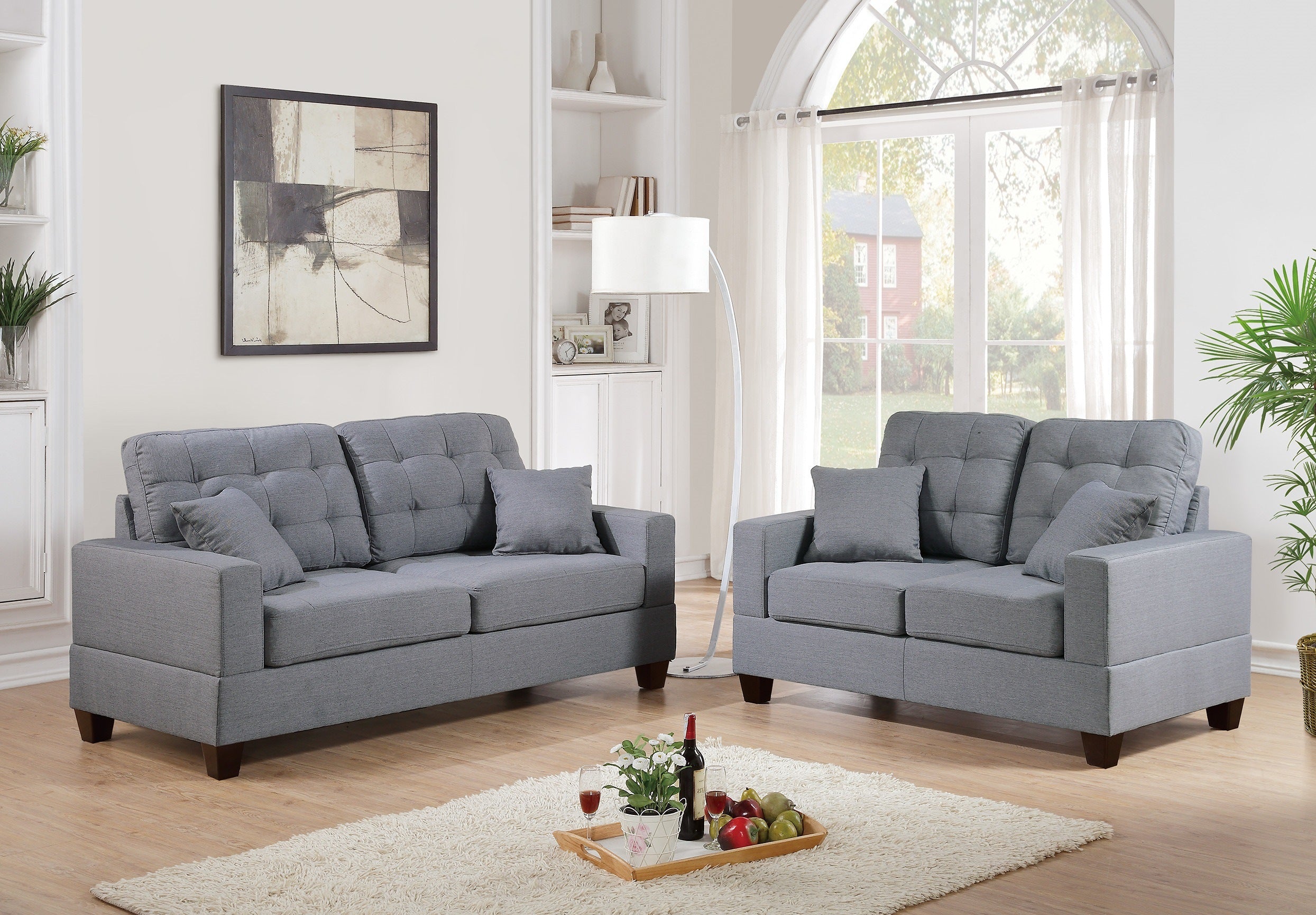 Tufted 2pc Sofa Set with Pillows U750