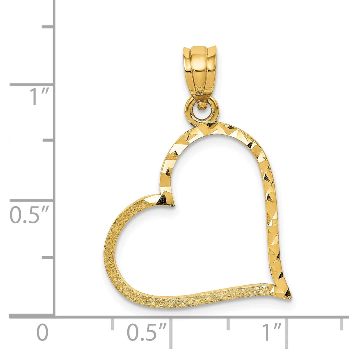 14K Yellow Gold Diamond-Cut Crooked Heart Pendant Charm with 10K Yellow Gold Rope Chain Necklace 20'' X386