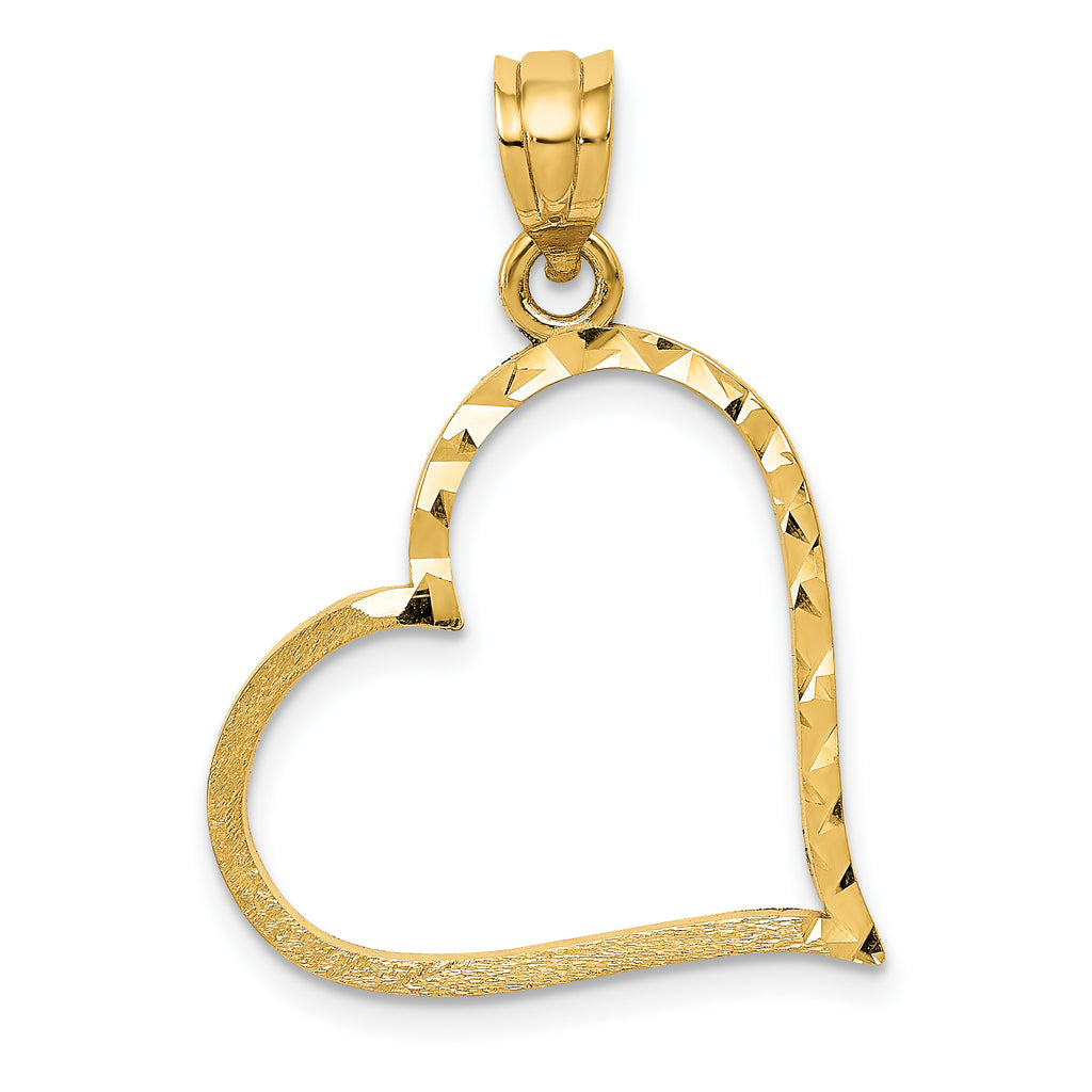 14K Yellow Gold Diamond-Cut Crooked Heart Pendant Charm with 10K Yellow Gold Rope Chain Necklace 20'' X386