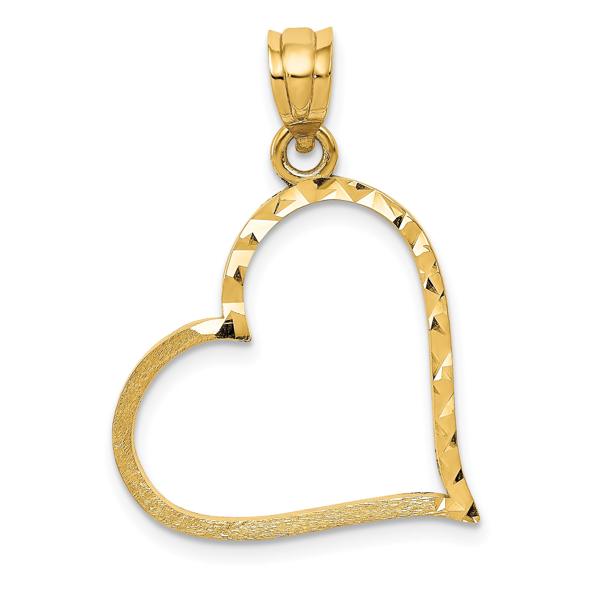 14K Yellow Gold Diamond-Cut Crooked Heart Pendant Charm with 10K Yellow Gold Rope Chain Necklace 20'' X386