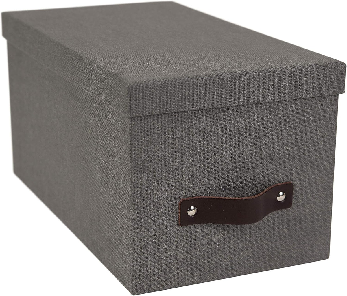 Canvas Gray Storage Box with Leather Handle T266