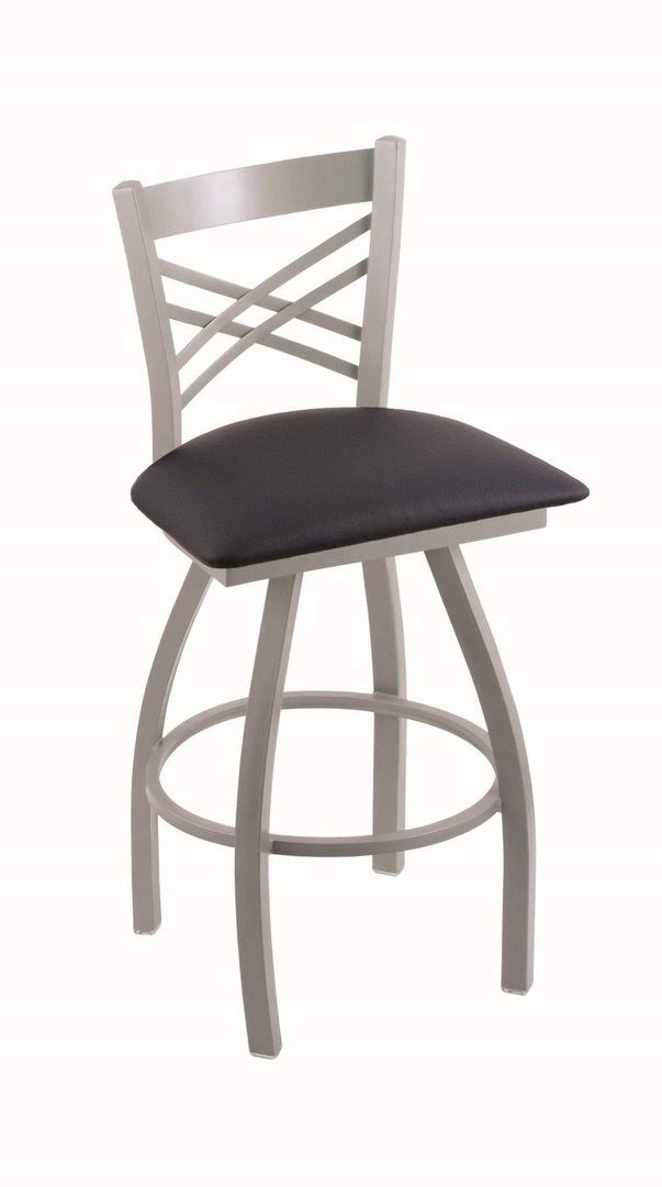 Anodized Nickel Swivel Stool with Dark Blue Seat C393422