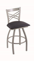 Anodized Nickel Swivel Stool with Dark Blue Seat C393422