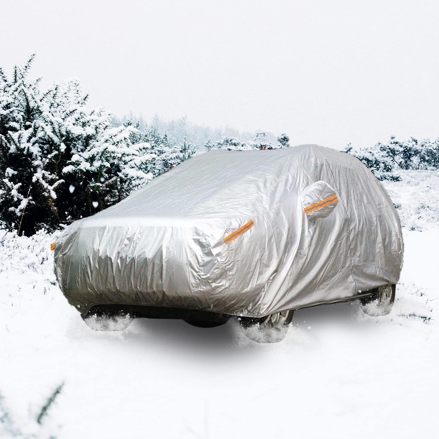 6 Layers Heavy Duty Waterproof Windproof Car Cover with Zipper Door, Universal Fit for SUV (190 in-200 in), Silver Pack of 2 F833302