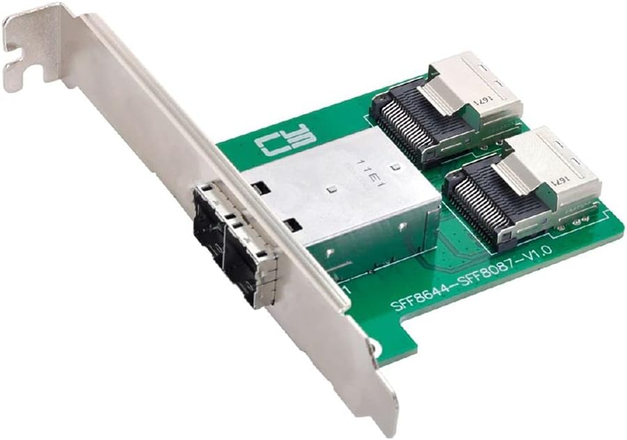 Dual Ports Mini SAS HD SFF-8644 to Internal Mini SAS SFF-8087 PCBA Female Adapter with Low Profile Bracket W29458