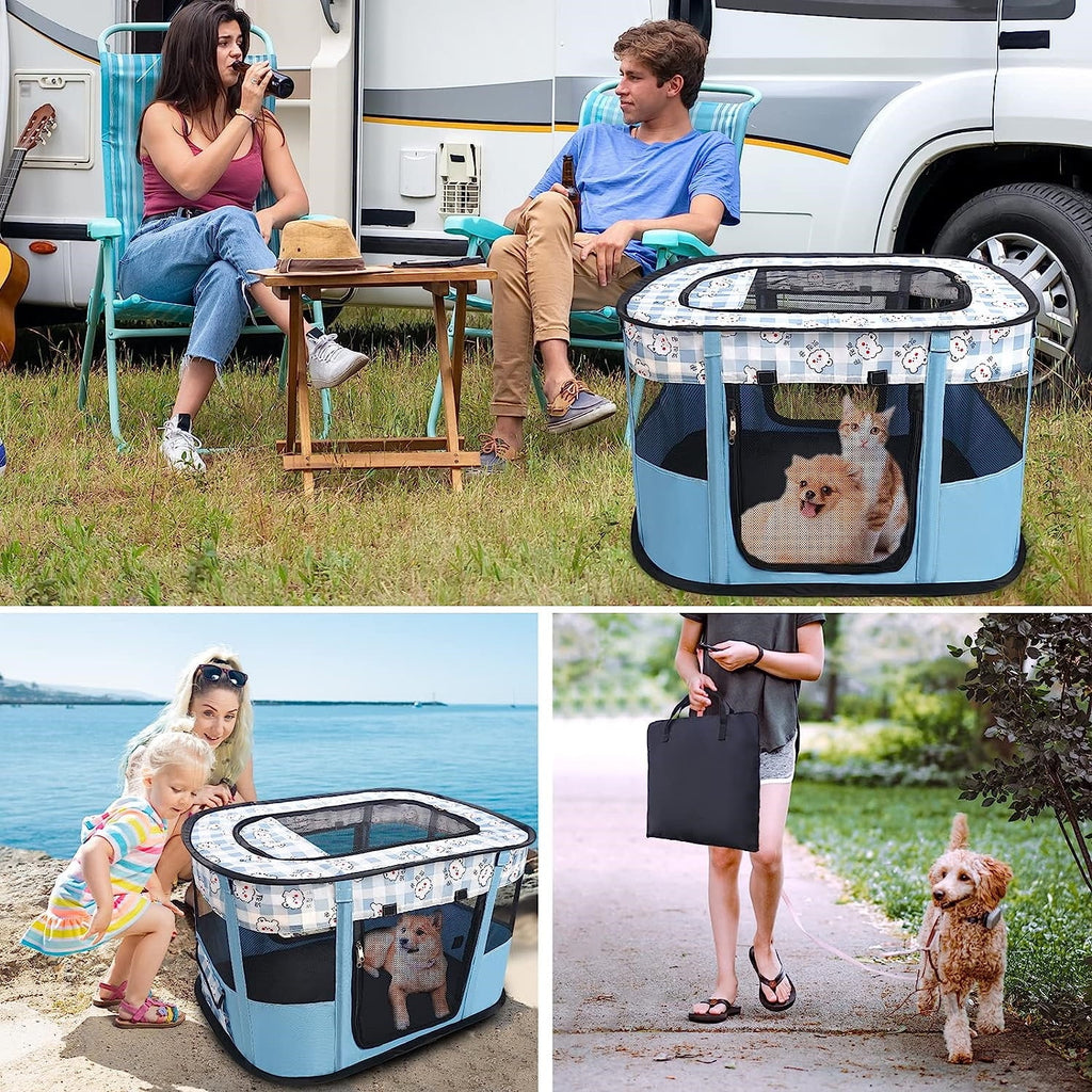 Foldable Portable Dog Cat Playpen Kennel Tent with Removable Shade Cover A6147