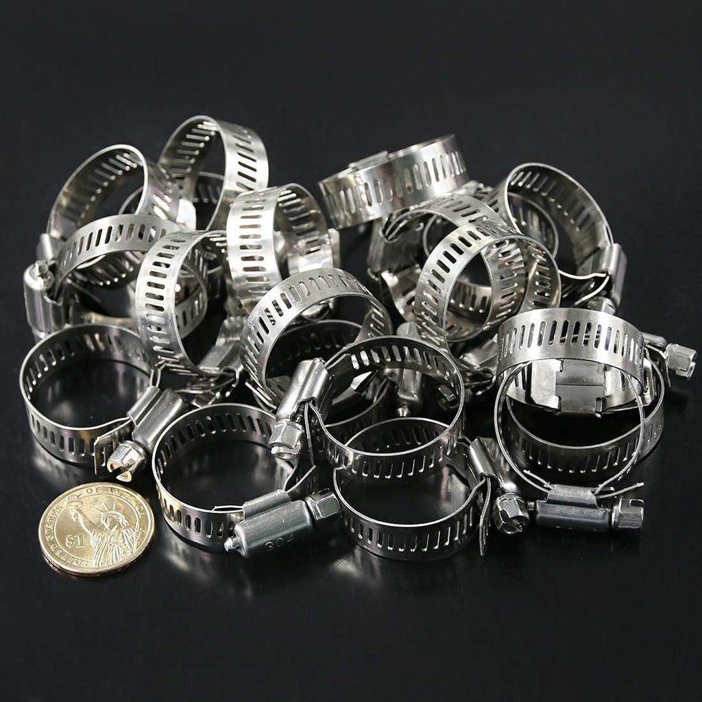 25Pcs Adjustable 304 Stainless Steel Worm Gear Hose Clamp Assortment Kit (18-32mm) U62803