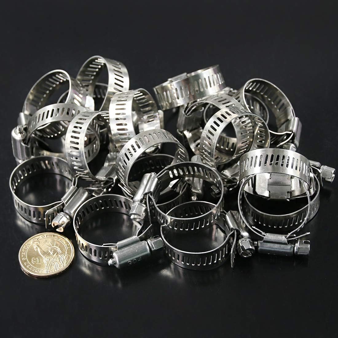 25Pcs Adjustable 304 Stainless Steel Worm Gear Hose Clamp Assortment Kit (18-32mm) U62803