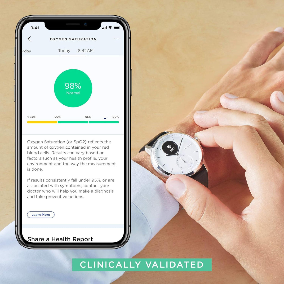 Hybrid Smartwatch with ECG, Heart Rate Sensor and Oximeter (White, 42mm) V7439