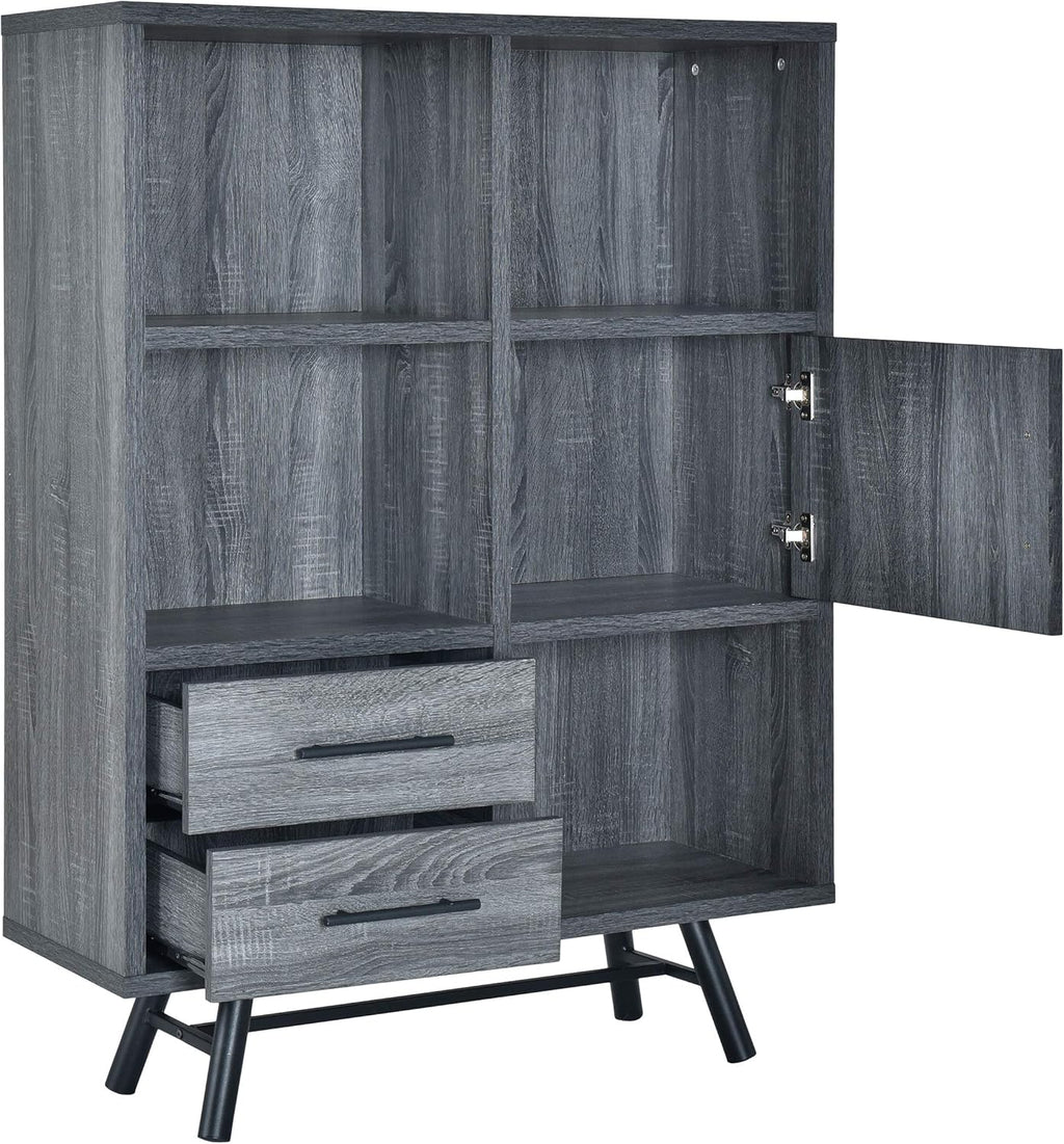 6 Shelf Multi-Functional Cabinet, Sonoma Oak + Black F398941
