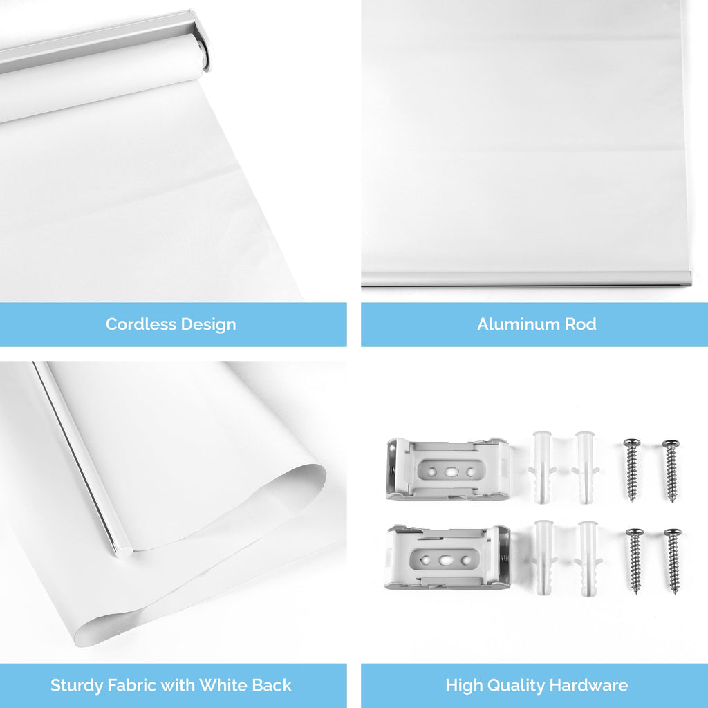 White Cordless Blackout Window Roller Shades 25 x 72 Inch T52197