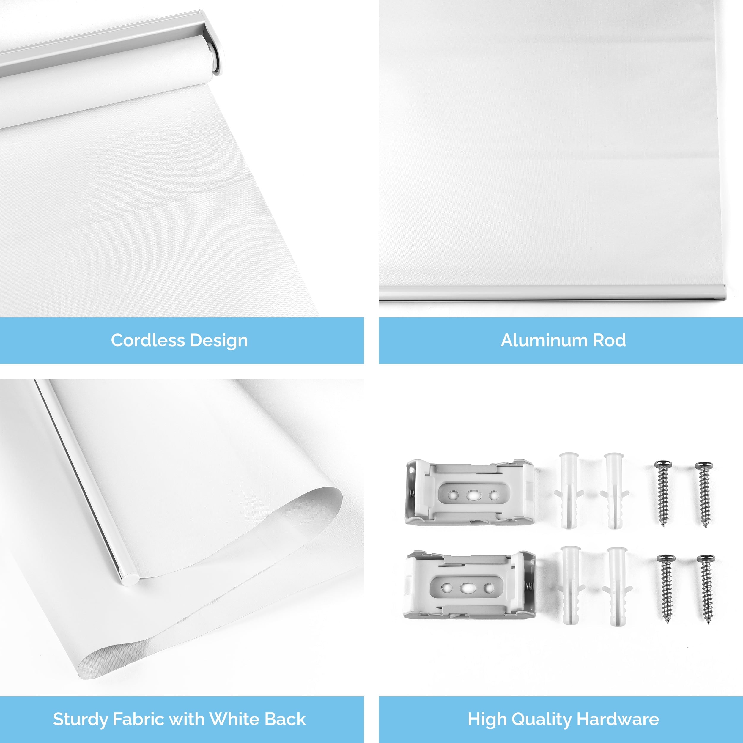 White Cordless Blackout Window Roller Shades 25 x 72 Inch T52197