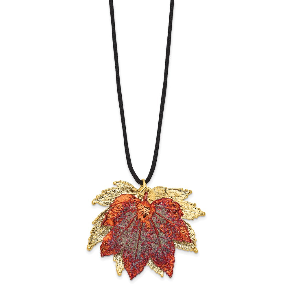 24k Gold Maple Leaves Leather Cord Necklace R18248