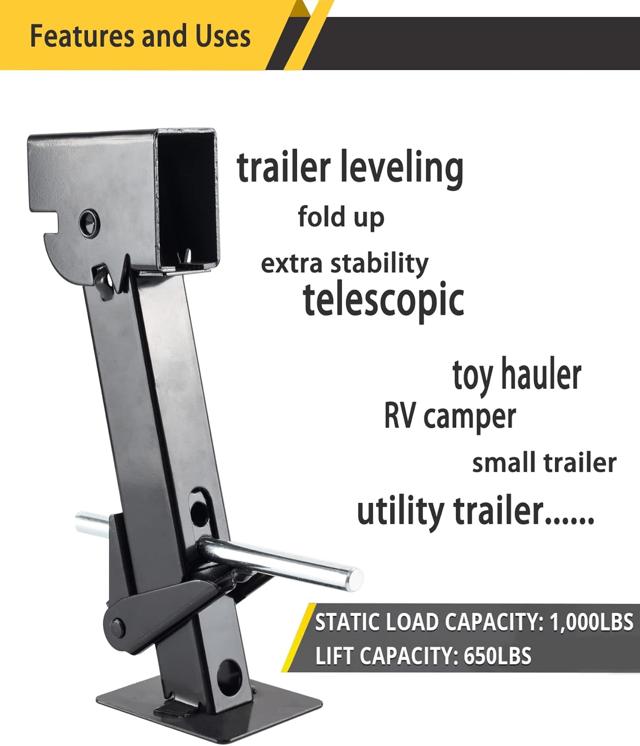 Pair of Trailer Stabilizer Jacks Telescoping RV Camper Accessories 450kg (1000 Lbs) Capacity Each Pack of 2 N952595