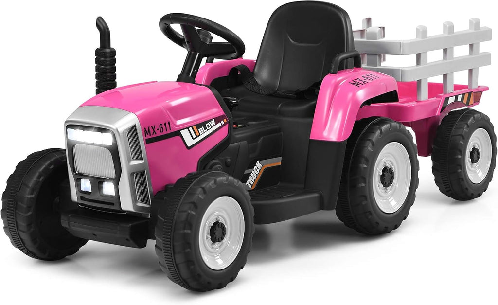 Pink 12V Battery Powered Ride on Tractor with Trailer M33260
