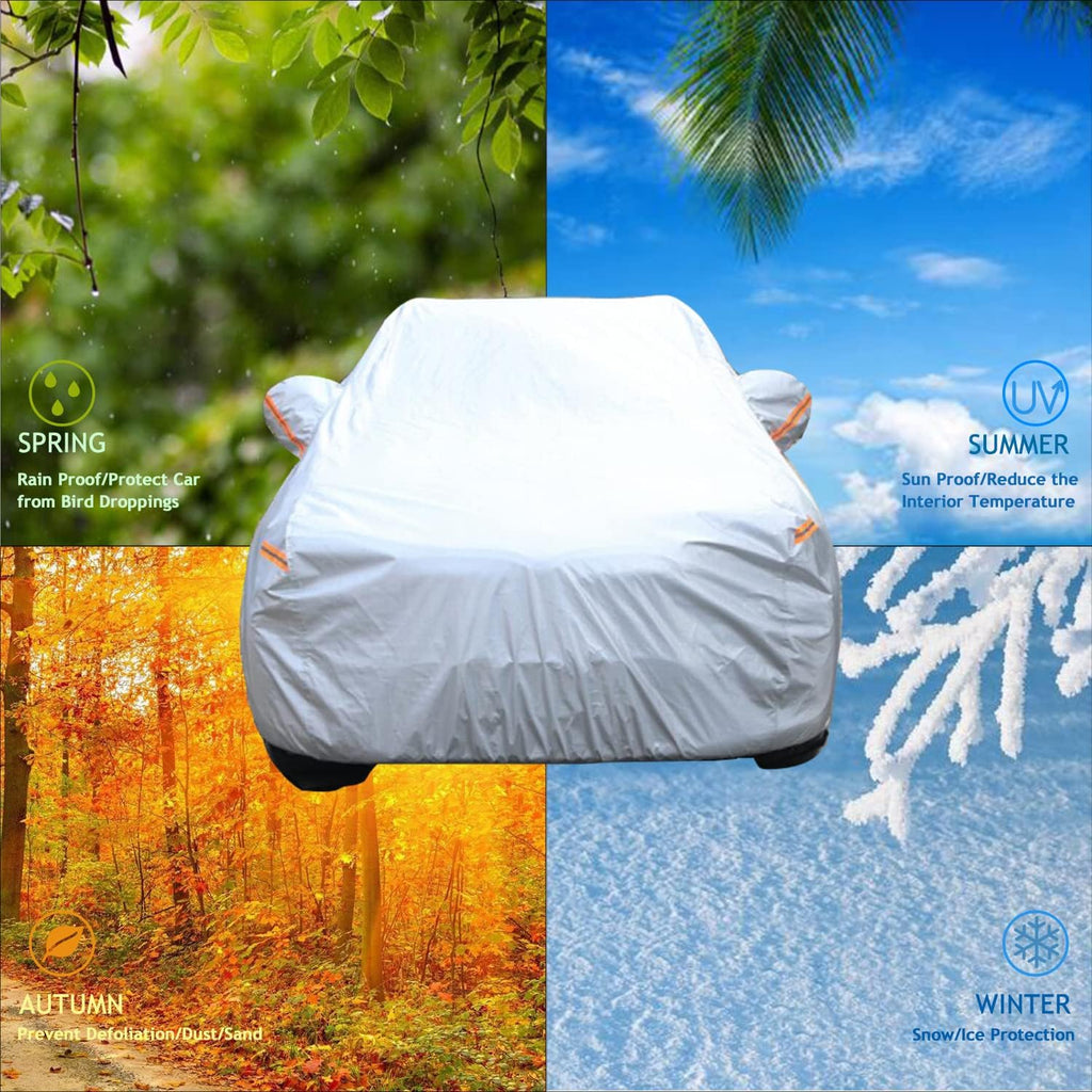 6 Layers Heavy Duty Waterproof Windproof Car Cover with Zipper Door, Universal Fit for SUV (190 in-200 in), Silver Pack of 2 F833302