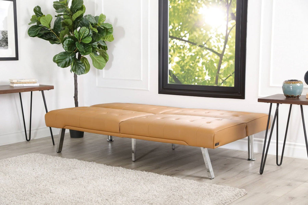 Faux Leather Convertible Sofa in Ivory E76996
