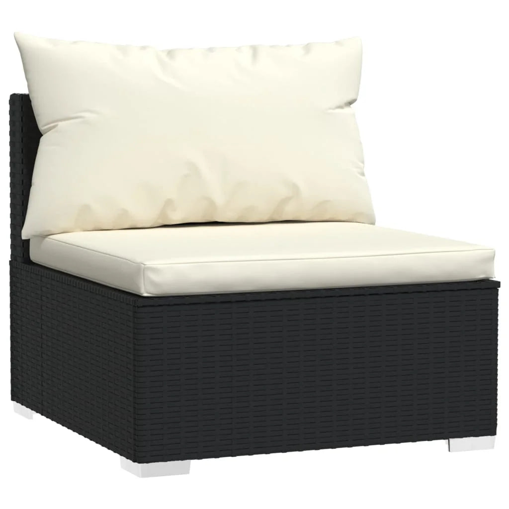 9 Piece Patio Set with Cushions Black Poly Rattan F362