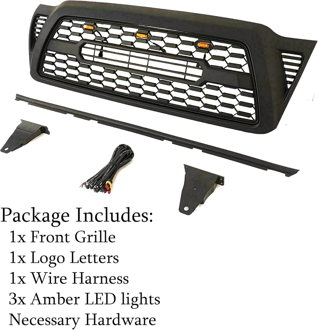 Gloss Black Front Grille with 3 Amber LED Lights I566022