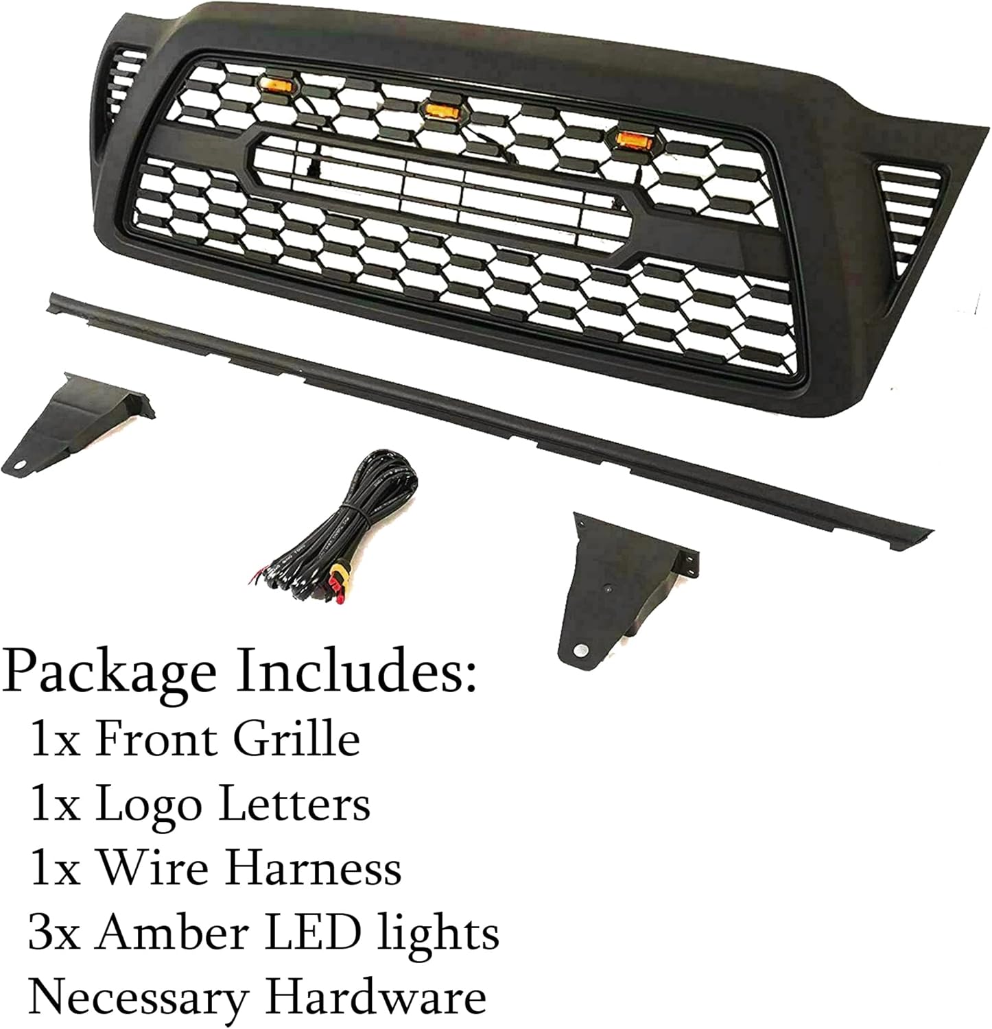 Gloss Black Front Grille with 3 Amber LED Lights I566022