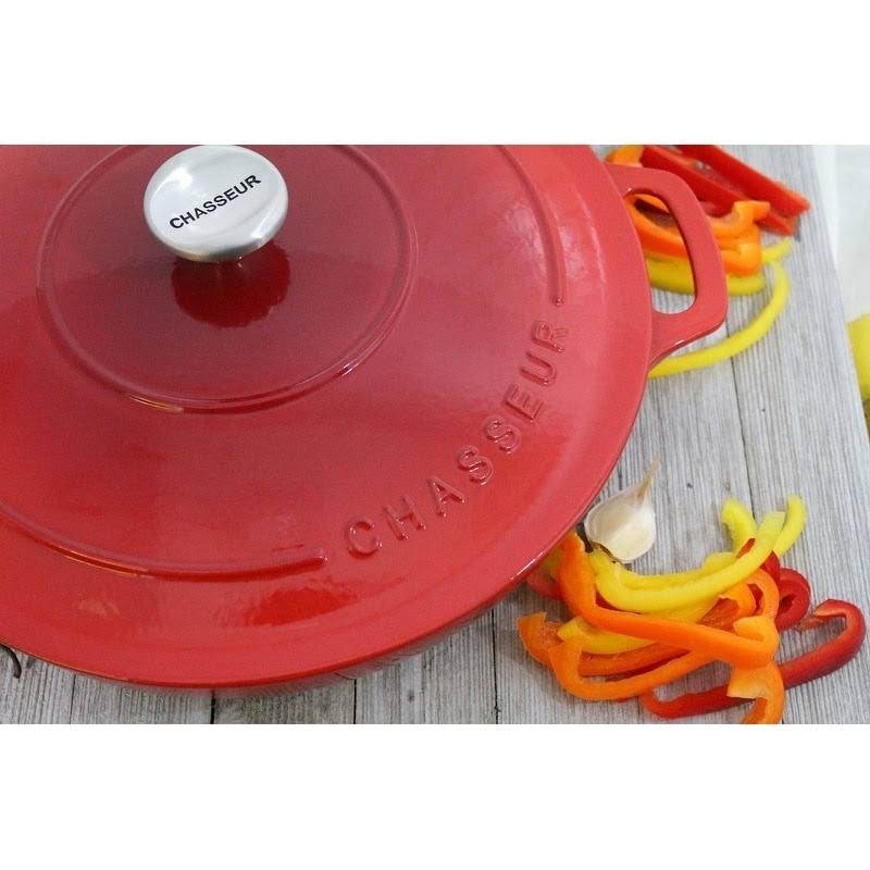 Red Enameled Cast Iron Braiser with Lid M4683