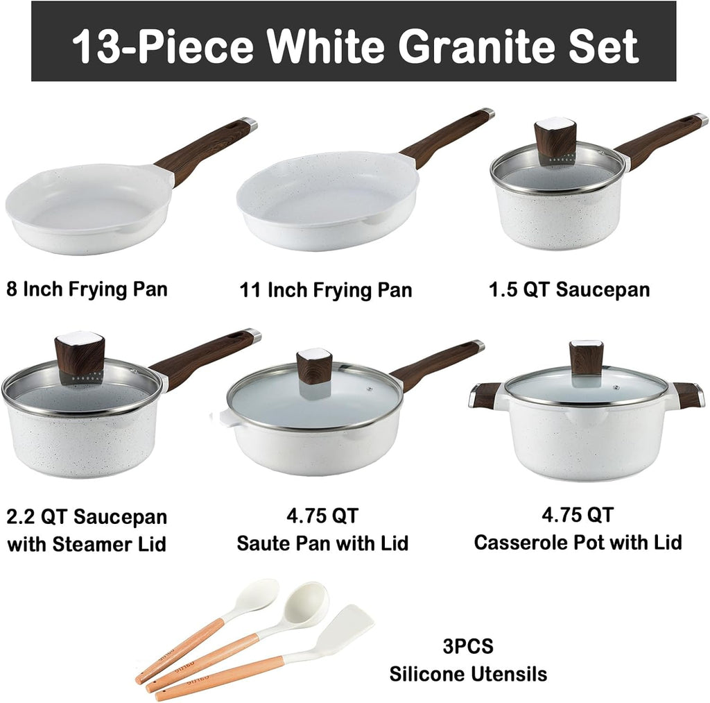 13pcs Nonstick White Granite Cookware Set W55651
