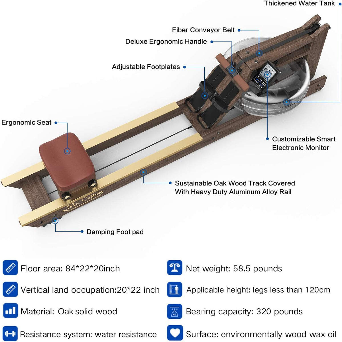 Water Resistance Vintage Oak Rowing Machine S501089