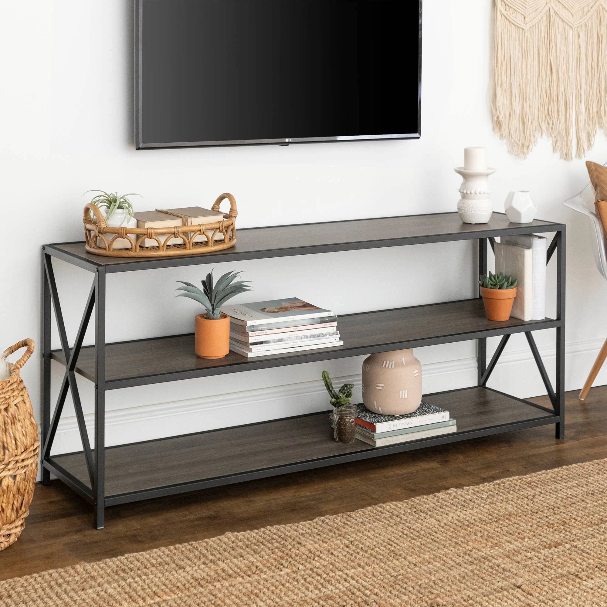 Industrial 3 Shelf Bookcase Slate Gray/Black Metal J1965