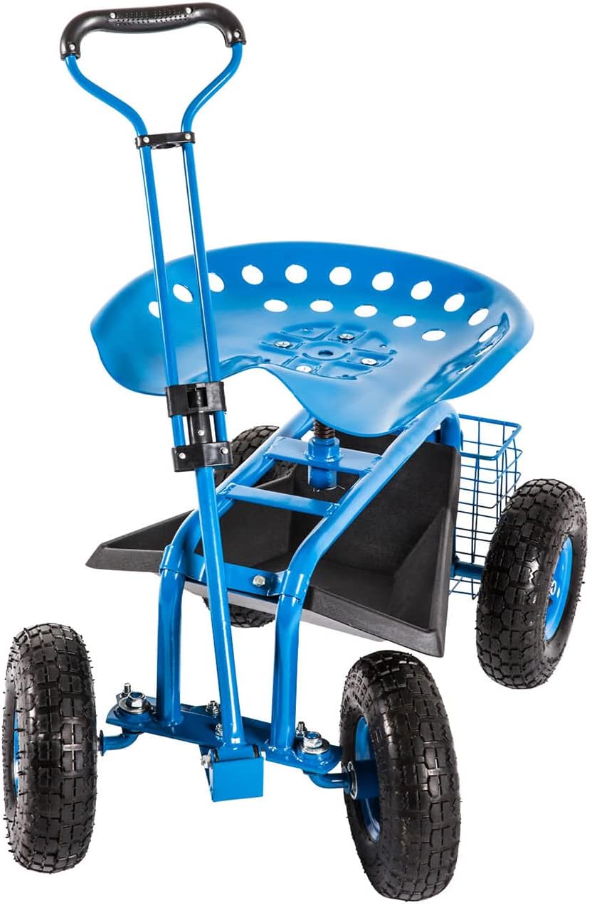 Red Garden Cart Wagon with Adjustable Handle 360 Degree Swivel Seat L77364