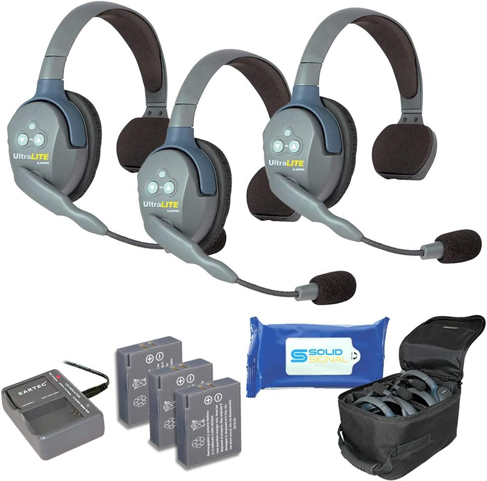 Full Duplex Wireless Headset Communication for 3 Users with Cleaning Wipes Bundle I947978