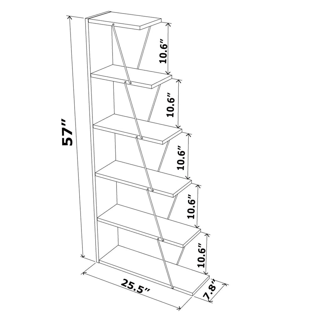 Chrome-White 5-Shelf Angled Bookcase F906