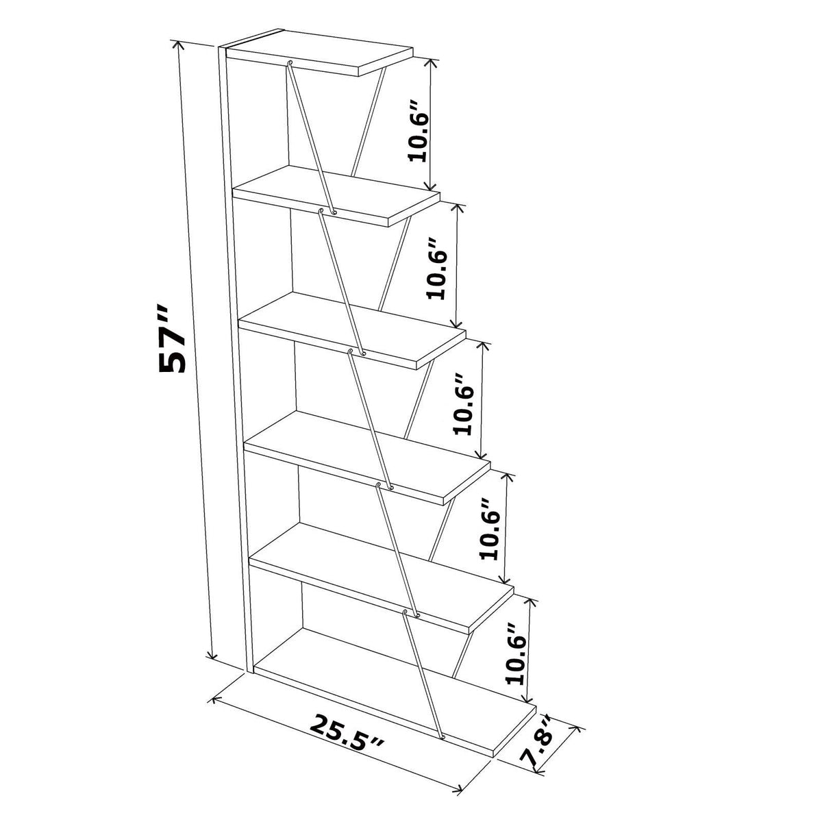 Chrome-White 5-Shelf Angled Bookcase F906