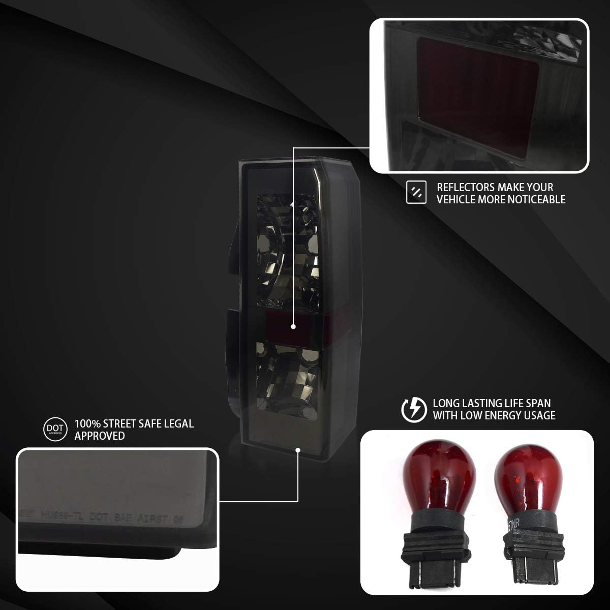 Smoke Euro Tail Lights L+R Pair Taillight Assembly U612