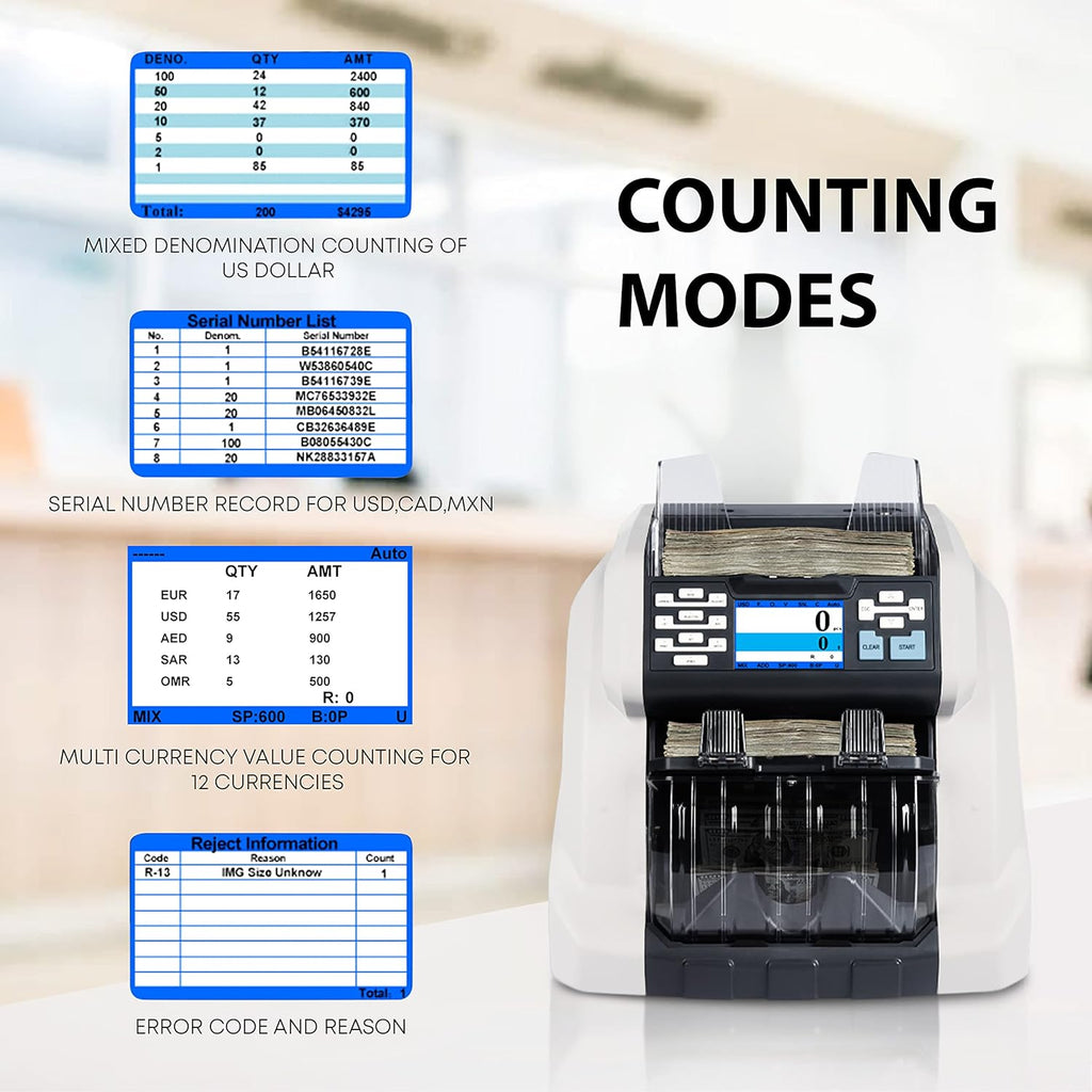 Two-Pocket Mixed Denomination Money Counter with Counterfeit Detection A296858